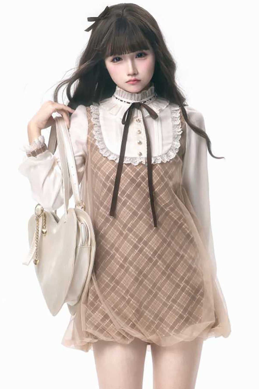 Brown Plaid Puff Dress