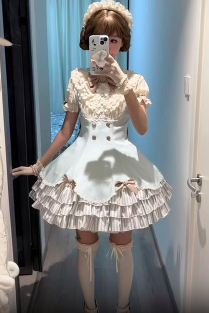 Lace Stand Collar Petal Hem Ruffle Dress