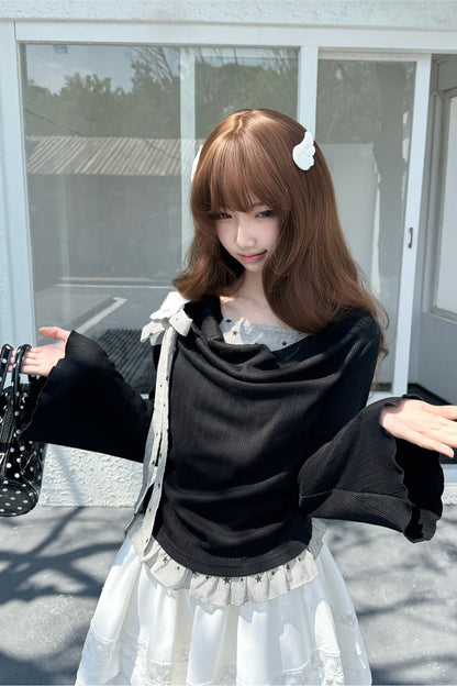 Strickset mit schulterfreiem Oberteil und Rock