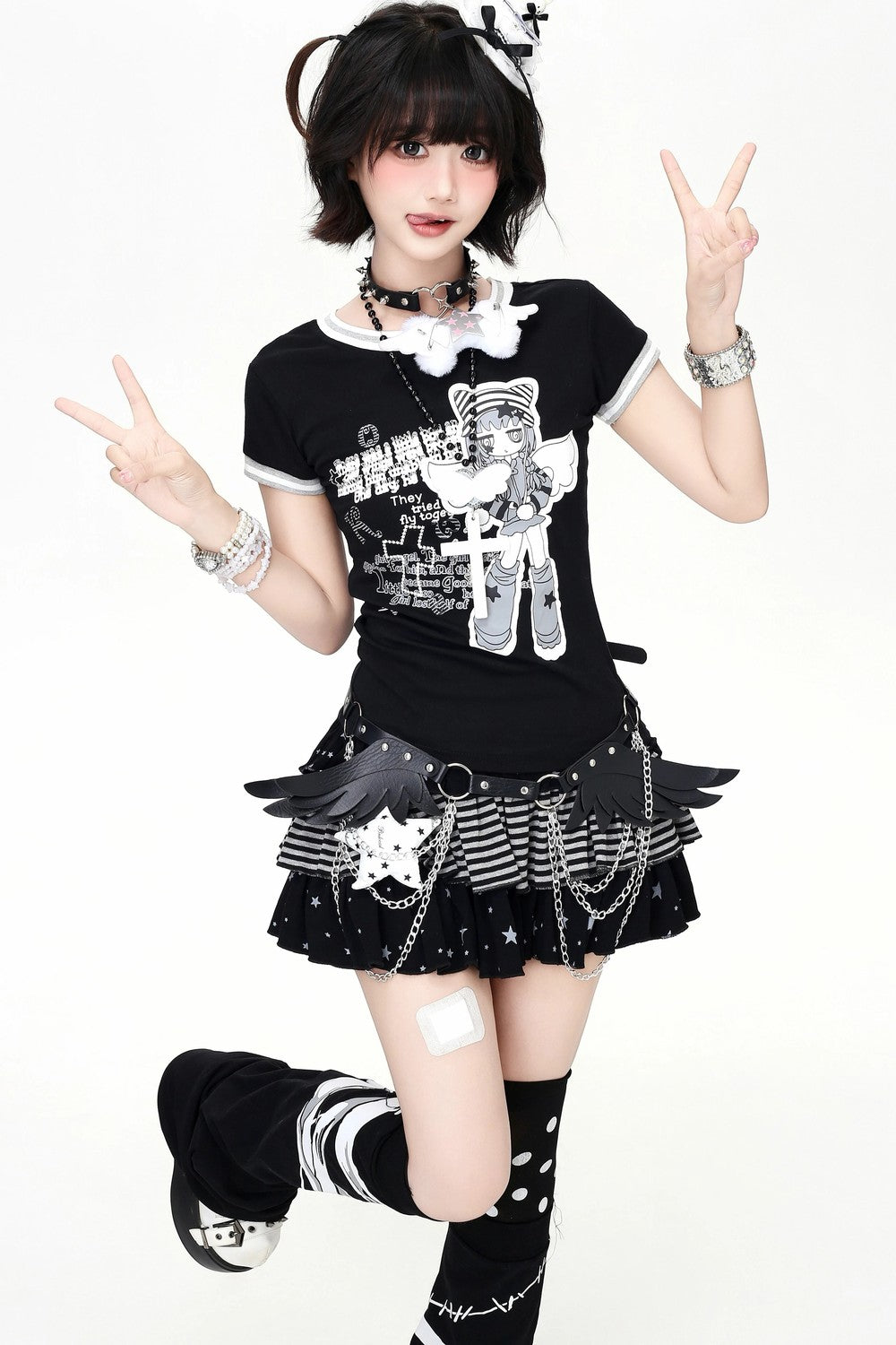 Monochrome Magical Girl T-Shirt + Skirt (with Belt)