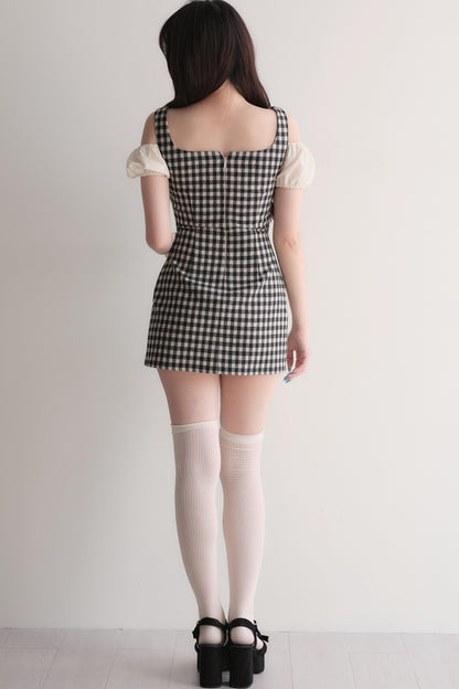 Small Checkered Off-Shoulder Tie Dress
