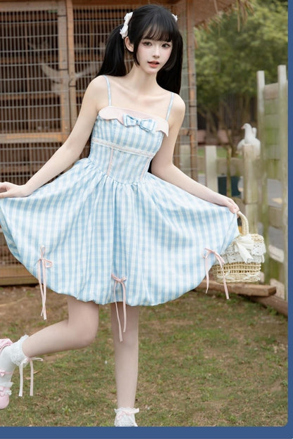 Sweet Plaid Ribbon Cami Dress & Cropped Jacket Set-Up