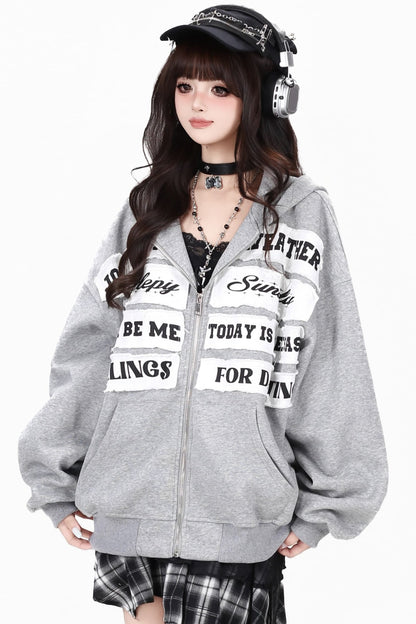 Letter Patch Hooded Jacket