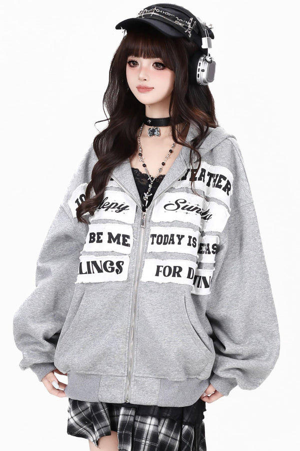 Letter Patch Hooded Jacket