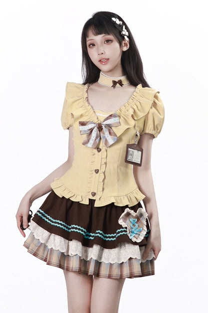 Heart Lace Shirt And Cake Skirt Set-Up