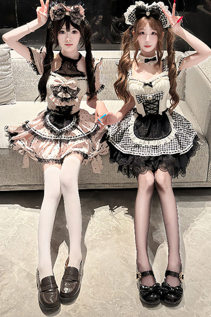 千鳥リボンドールメイドロリータドレス
