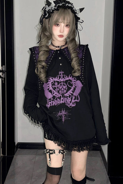 Skull Print Long Sleeve Dress