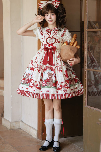 Strawberry Gift Box Lolita Print Suspender Dress Set-Up