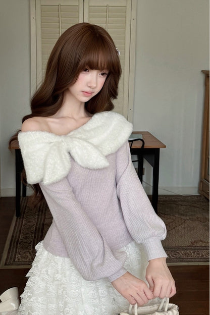 Fliederfarbenes Stricktop und Rock-Set