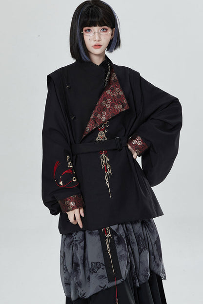 Chinese Style Embroidered Trench Coat and Pants Set-Up