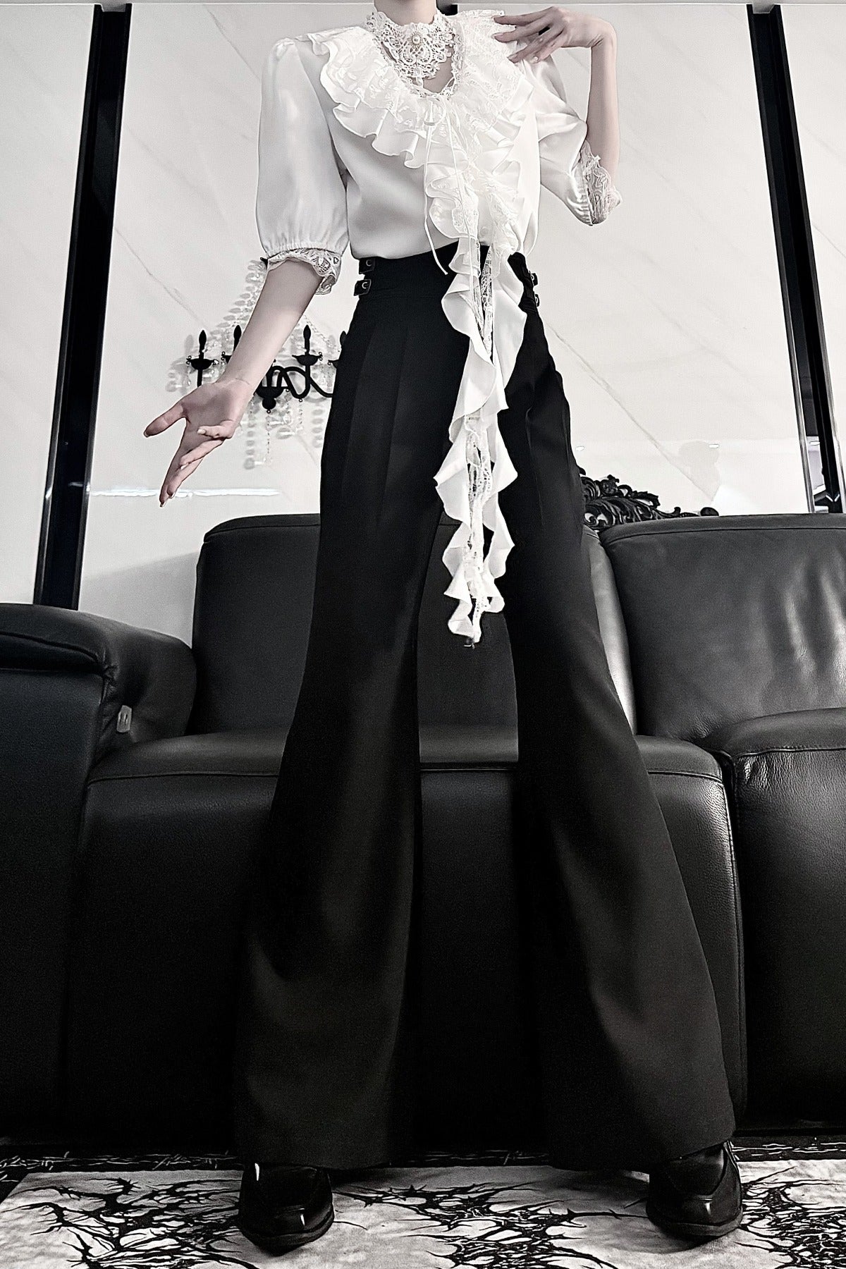 Gothic Lace V-Neck Short-Sleeve Shirt