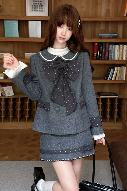 Grey Woolen Jacket and Skirt Set