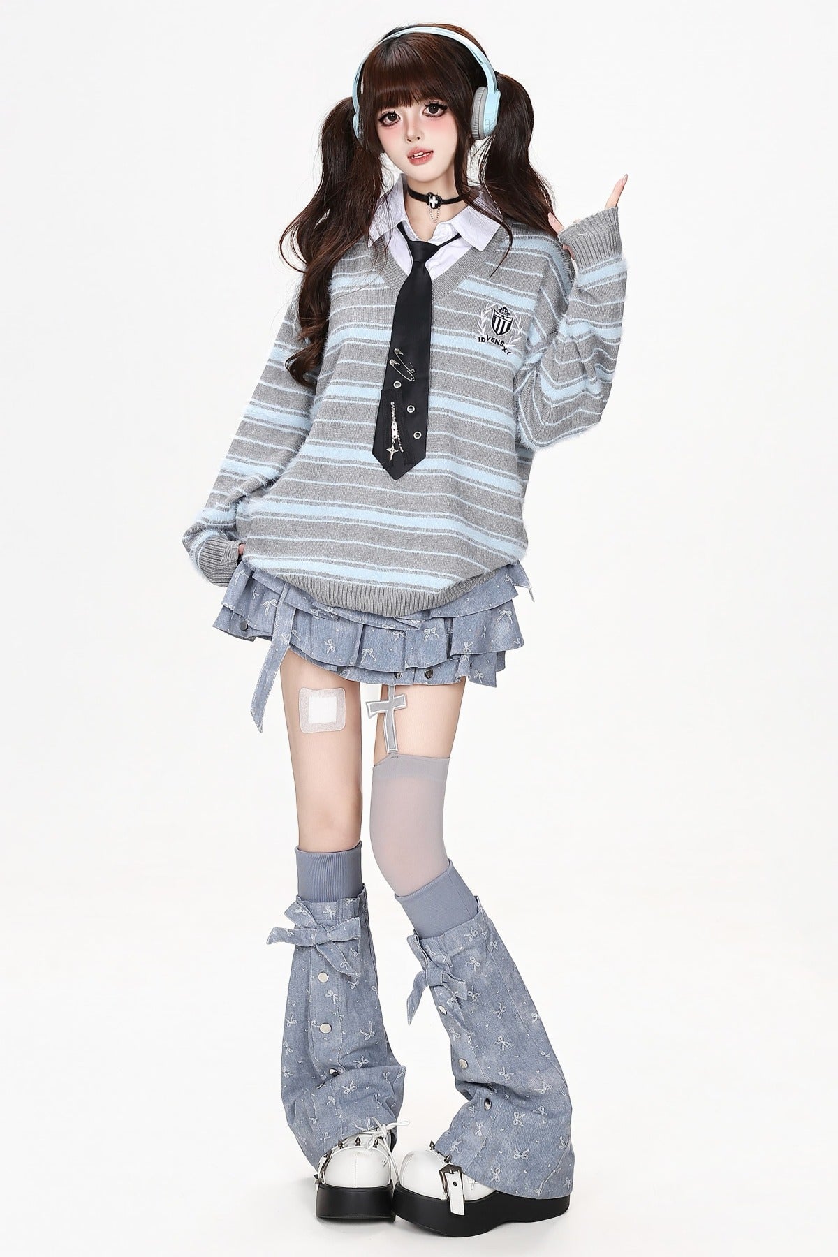 Striped V-Neck Pullover Sweater
