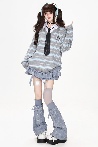 Striped V-Neck Pullover Sweater