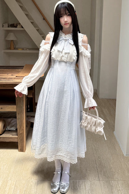 Long Sleeve Off-Shoulder Patchwork Dress