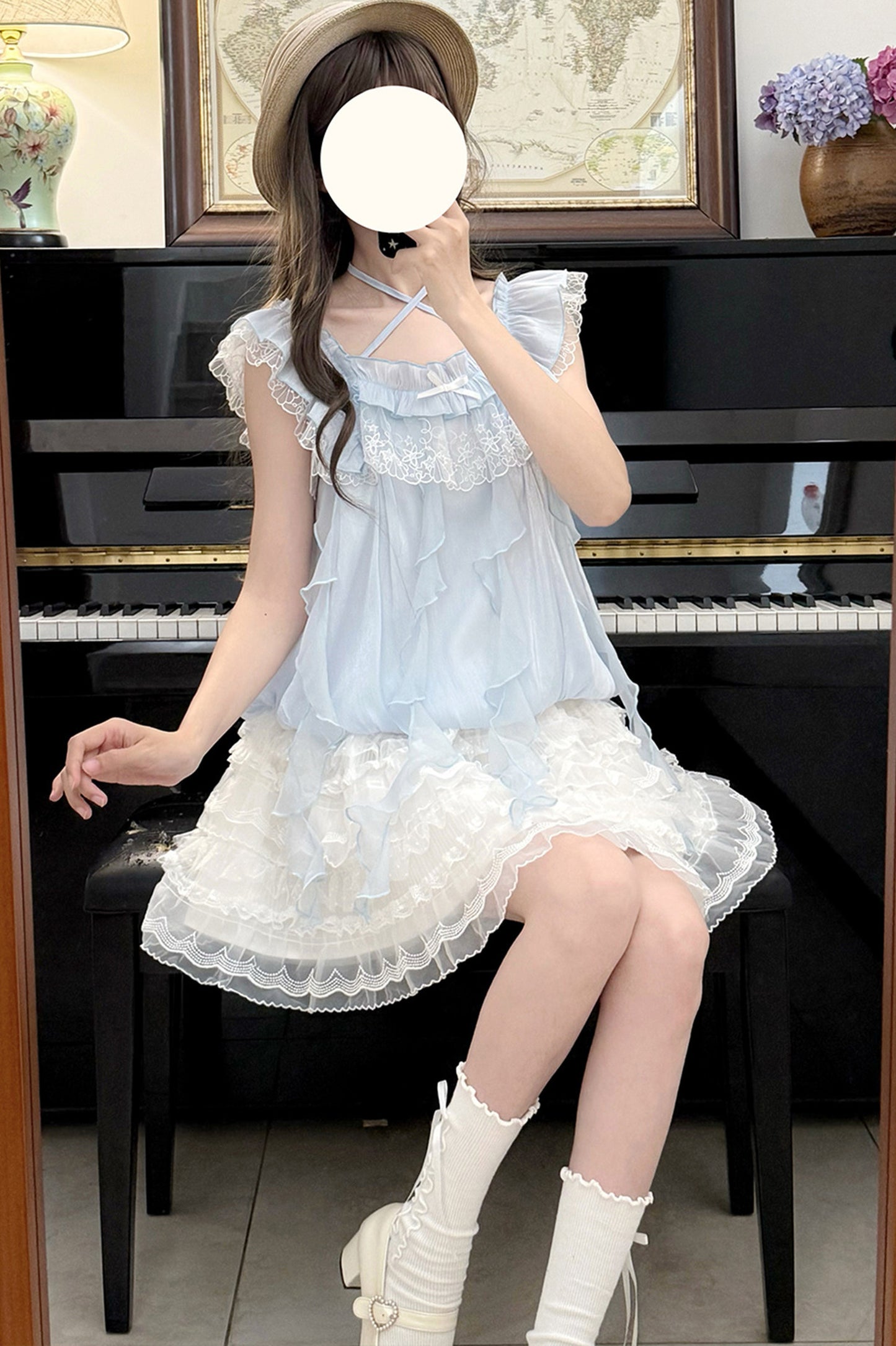 ミルキーブルー姫フリルトップス＋スカート