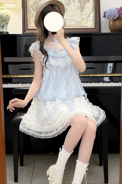 ミルキーブルー姫フリルトップス＋スカート