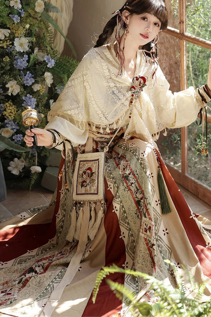 New Chinese Ethnic Top and Skirt Shawl Set-Up