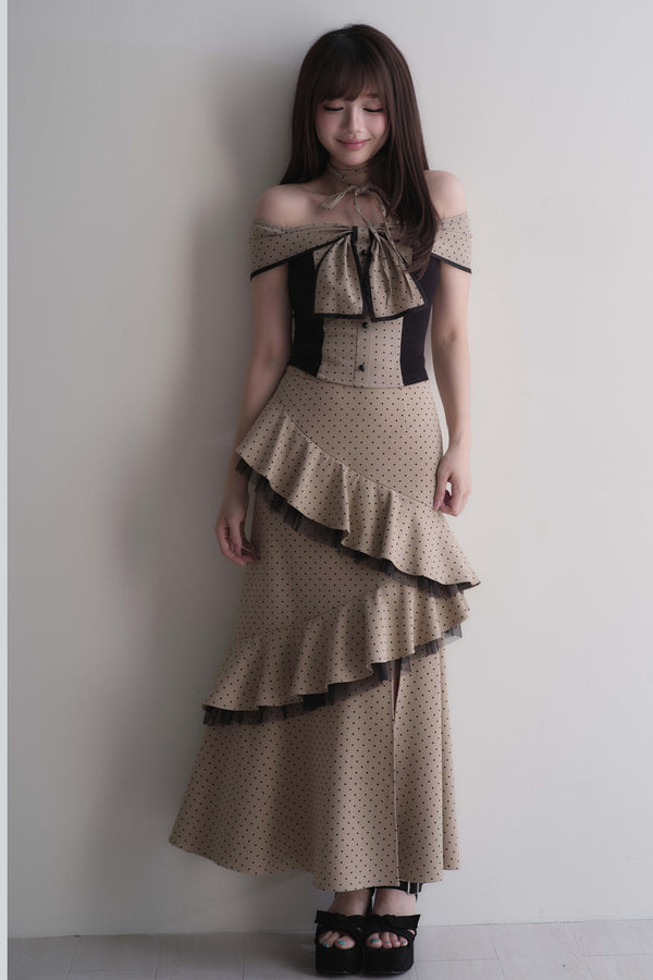 ラッフルドポルカドットフィッシュテールスカート＋トップス