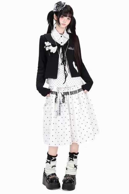 Polka Dot Lapel Shirt and Skirt Set-Up