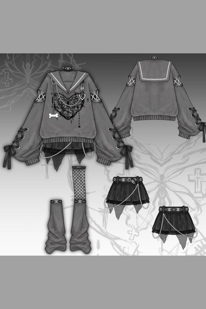 Dark Subculture Butterfly Sweatshirt + Skirt