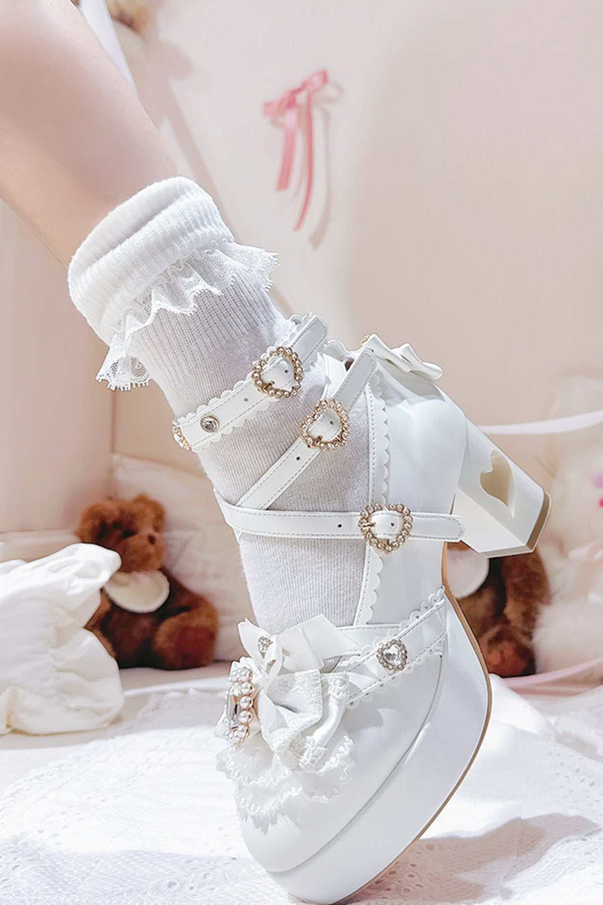 Rhinestone Lace High Heels