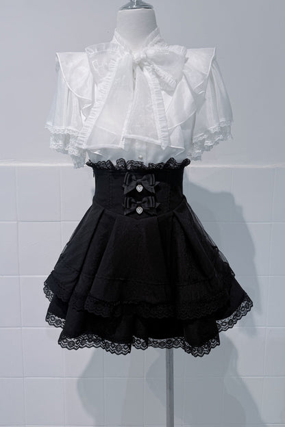 Lace Butterfly-Sleeve Blouse+Skirt