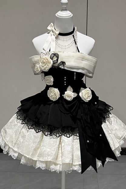 Prinzessinnen-Lolita-Kleid mit Perlen und Rosen