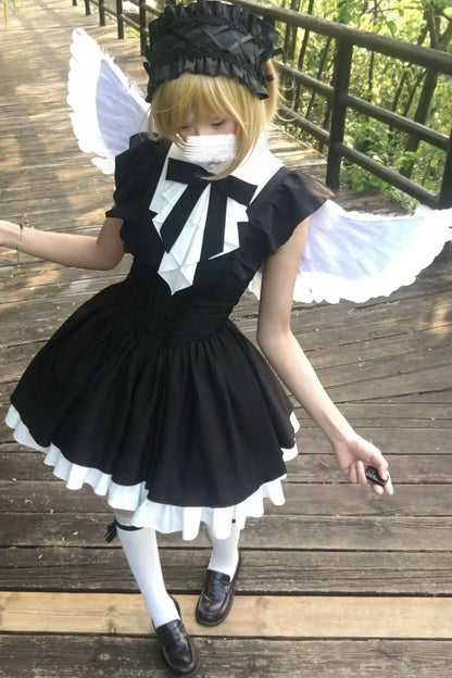 Black Ruffle Sleeve Dress Set-Up