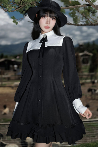 Gothic Puff Sleeve Nun Collar Dress
