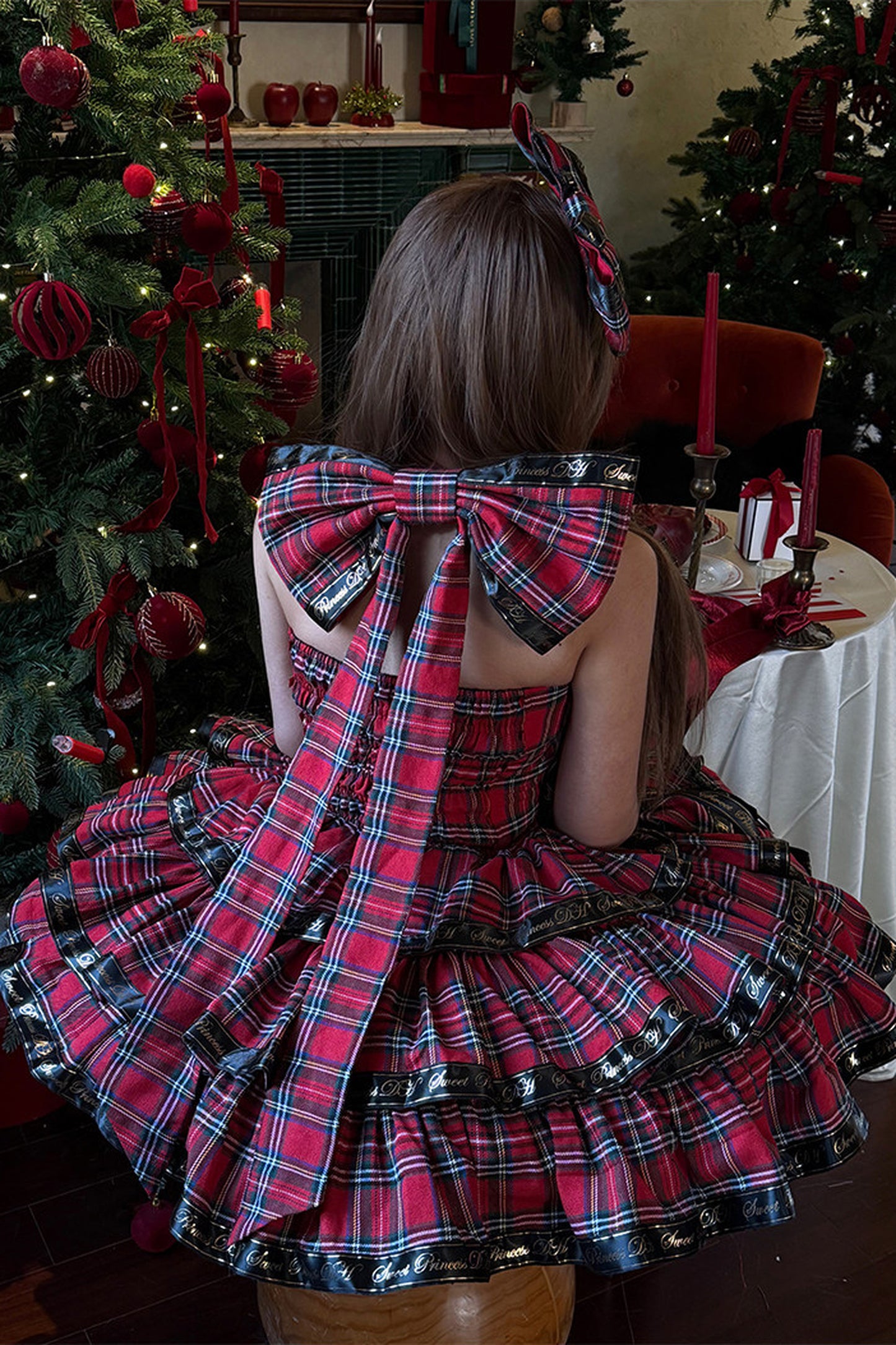 Abito lolita da ballerina a quadri con fiocco