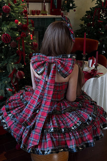 Abito lolita da ballerina a quadri con fiocco