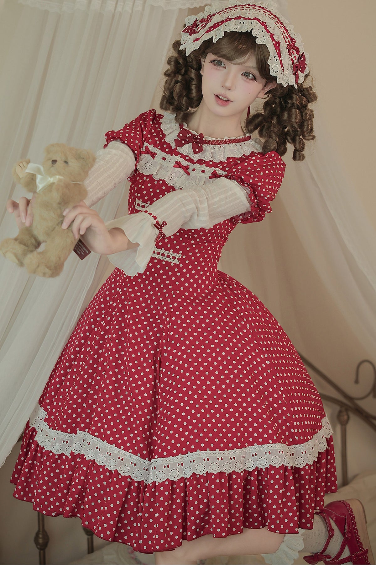 Polka Dot Ruffled Dress With Base Top Set-Up