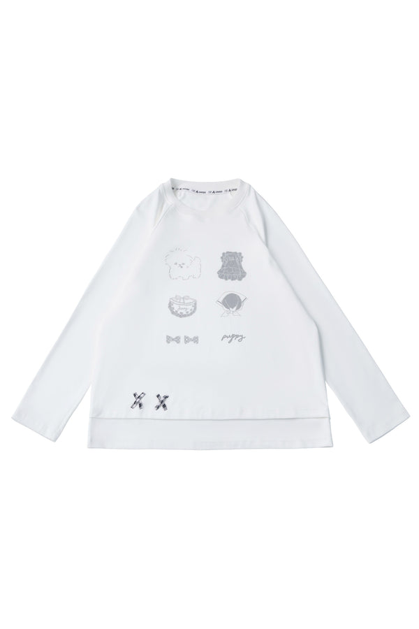 Puppy Print Plaid Long-Sleeve Top And Pants Set-Up