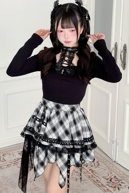 Dark Irregular Skirt Knit Top Set-Up