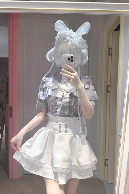 Cherry Short-Sleeve Shirt and Skirt Set-Up