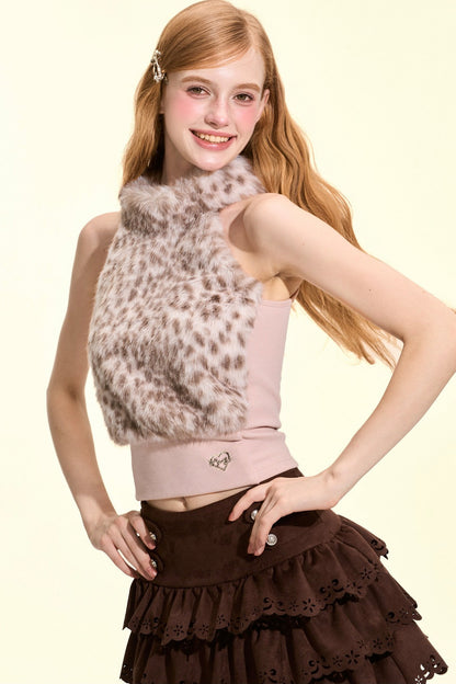 Leopard Print Faux Fur Halter Top