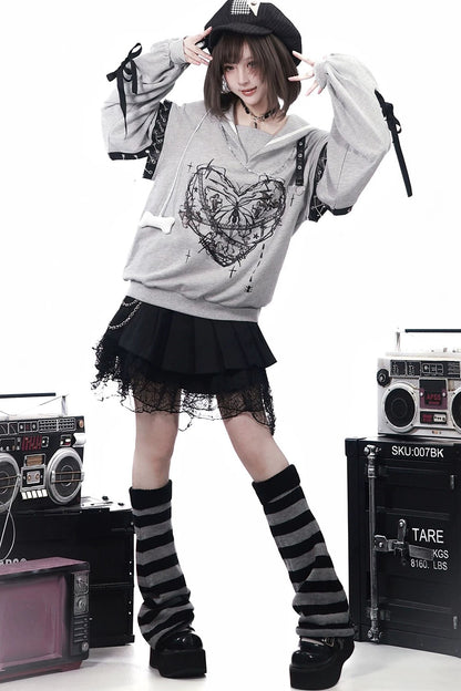 Dark Subculture Butterfly Sweatshirt + Skirt
