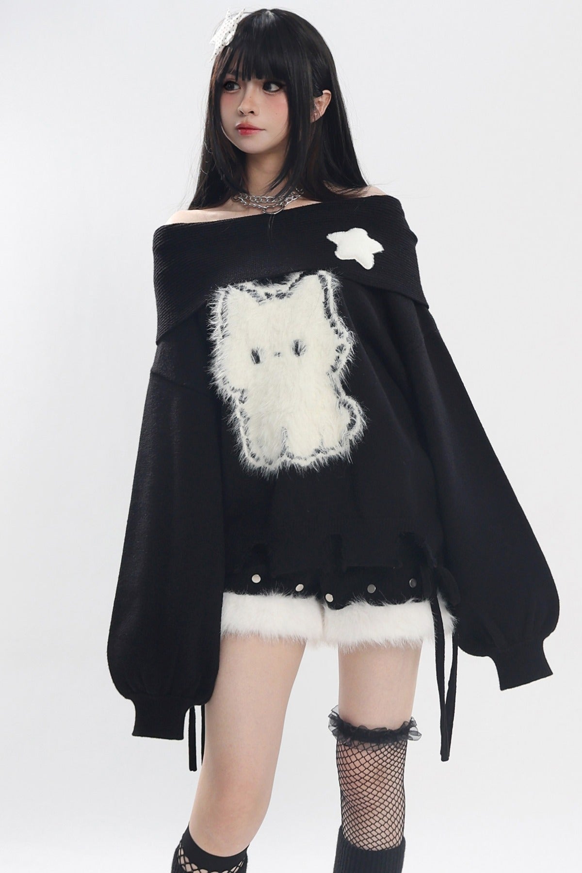 Cat Off-Shoulder Sweater