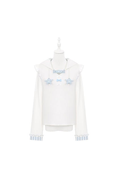 Bunny Ear Hooded Sweatshirt Suspender Skirt With Top Set-Up