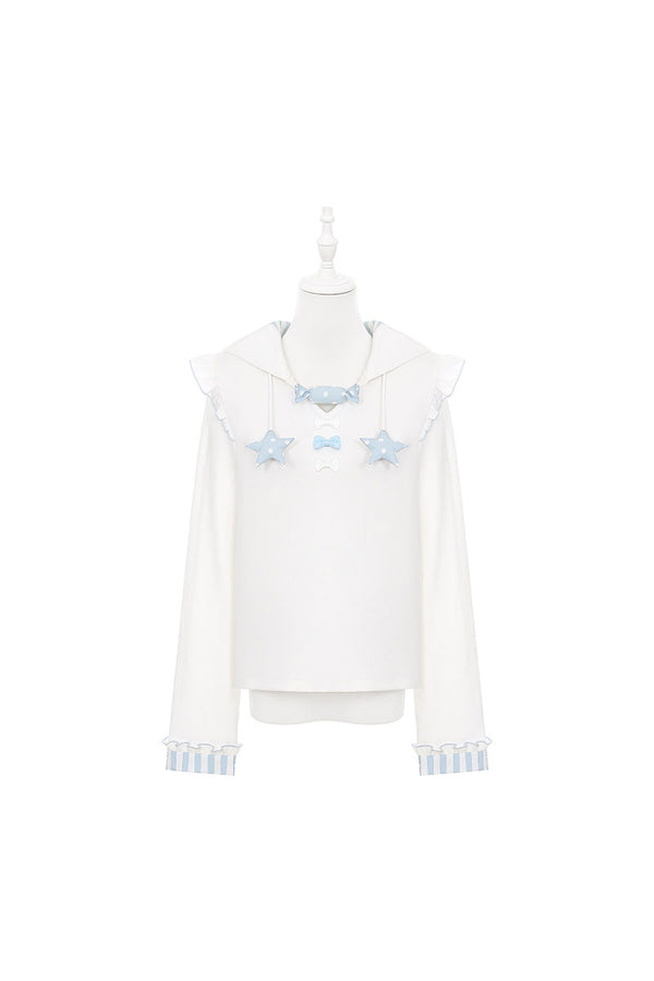 Bunny Ear Hooded Sweatshirt Suspender Skirt With Top Set-Up