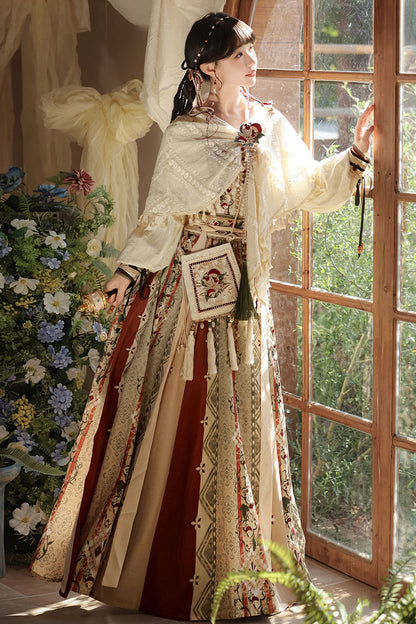 New Chinese Ethnic Top and Skirt Shawl Set-Up