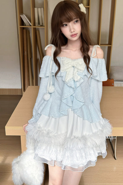 Off-Shoulder Ruffle Knit Top Set
