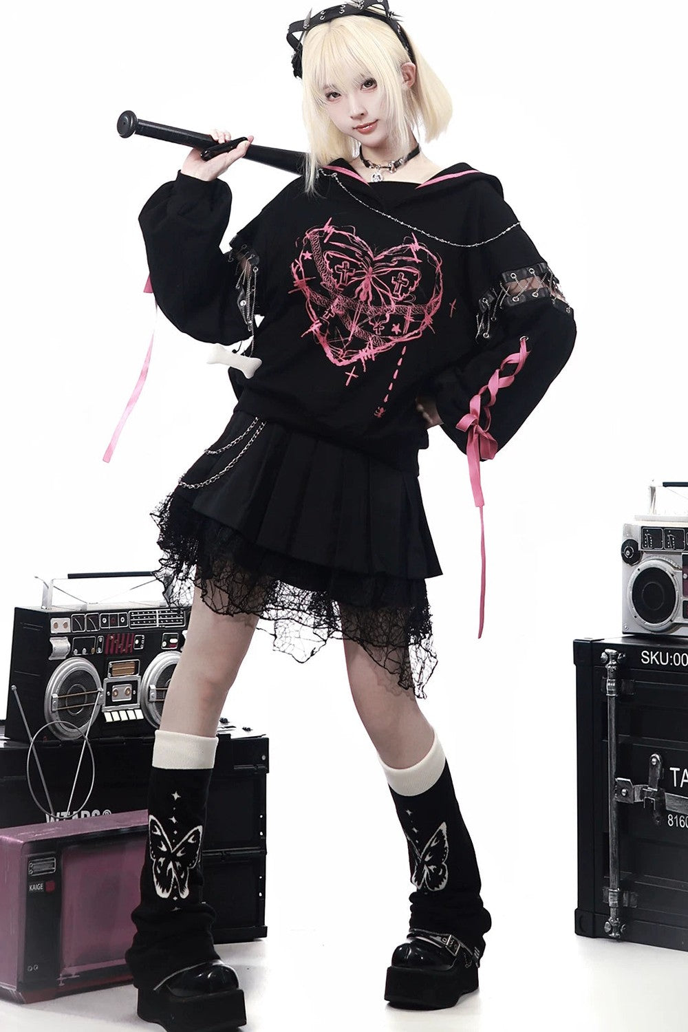 Dark Subculture Butterfly Sweatshirt + Skirt