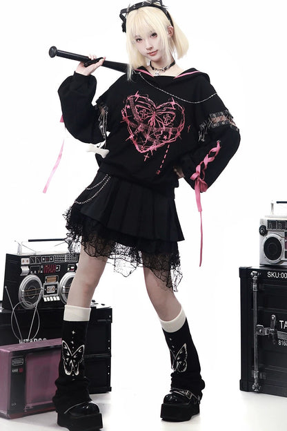 Dark Subculture Butterfly Sweatshirt + Skirt