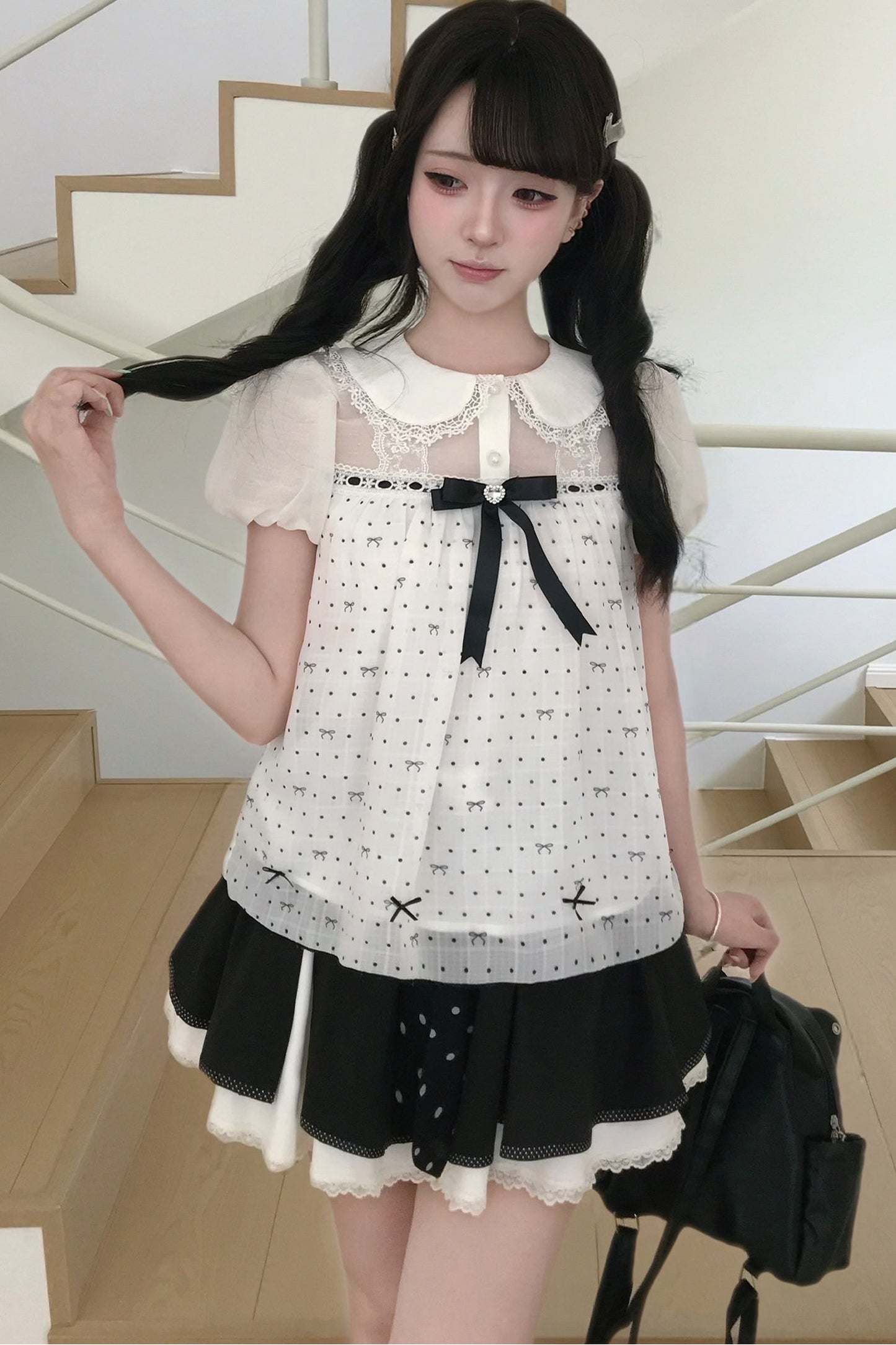 Holiday Polka Dot Blouse and Skirt Set-Up
