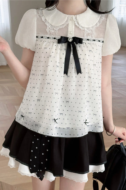 Holiday Polka Dot Blouse and Skirt Set-Up
