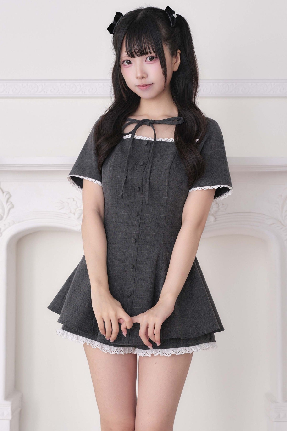 Lace Trim Plaid Dress