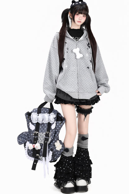 3D-Katzenohren-Kapuzenjacke mit Polka-Dots