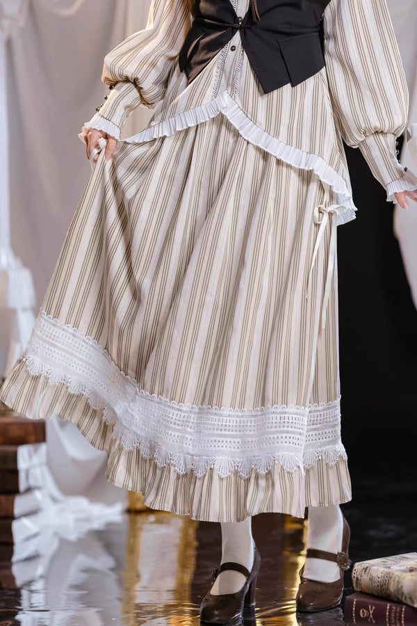 Striped Mid-Length Drawstring Skirt